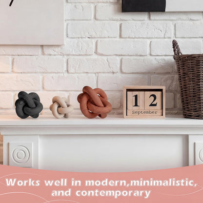 BrightRow Wood Knot Decorations Set of 3, Wooden Chain Link Coffee Table Decor, Modern Boho Farmhouse Rustic Home Decor for Living Room Shelf Tabletop Sizes 3.94", 4.72", 5.91"(Rust)