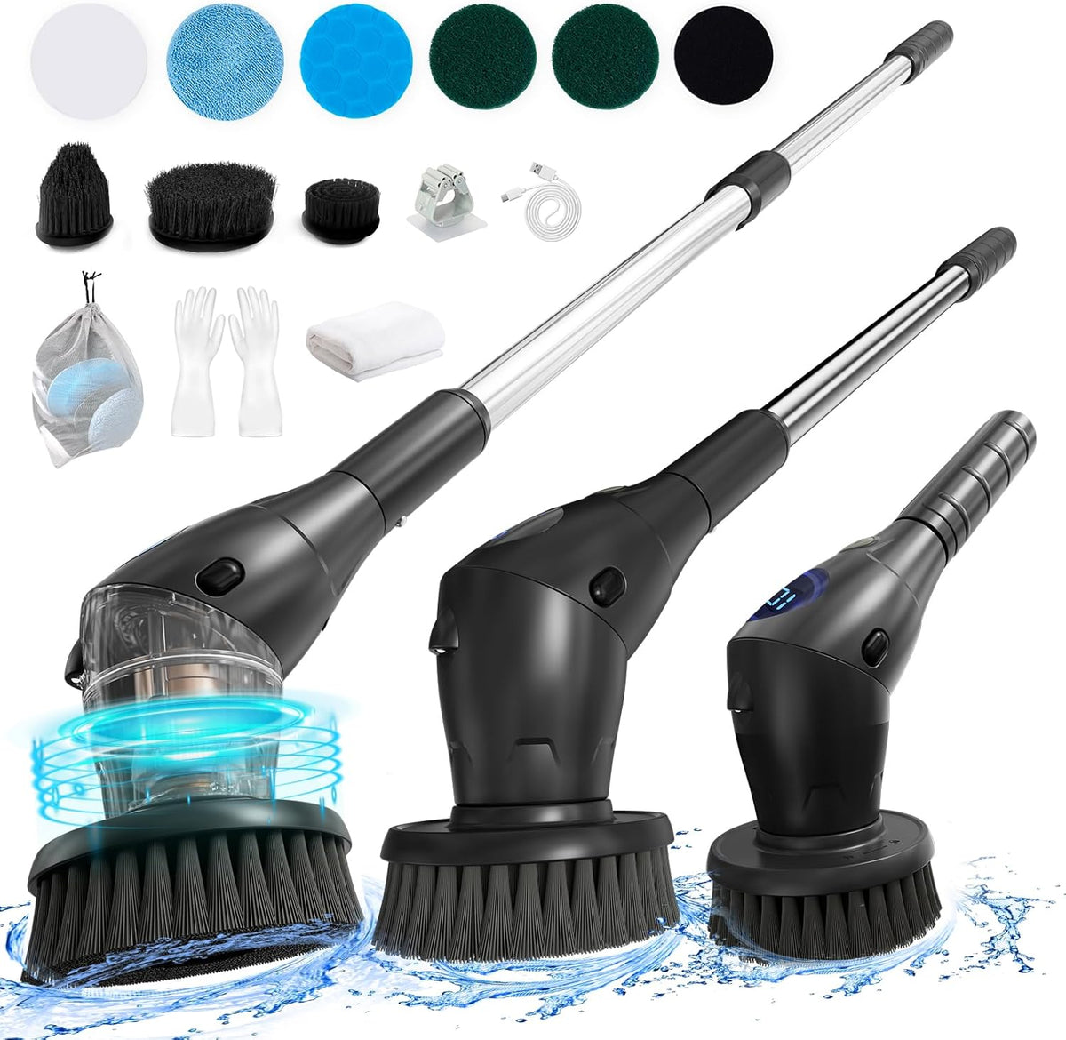 Electric Spin Scrubber, Asknoon Upgraded Power Cordless Shower Scrubber, 8 Replacement Heads, Adjustable Bathroom