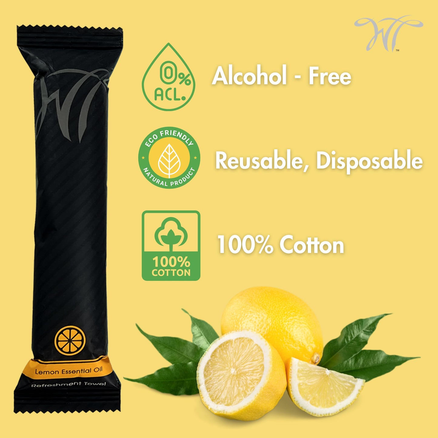 White Towel Services 10" x 10" in Moist Cotton Towel Individually Wrapped - Lemon Scent (Case of 50) - Single-Use Oshibori Style Cotton Hospitality Towels