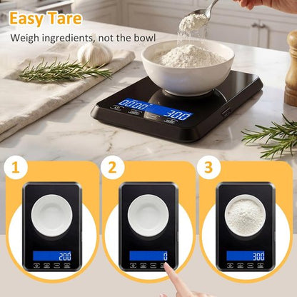 Letron Food Scale - High Precision 33 lb Kitchen Scale for Sourdough Baking | Rechargeable, 7 Units, Tare Function