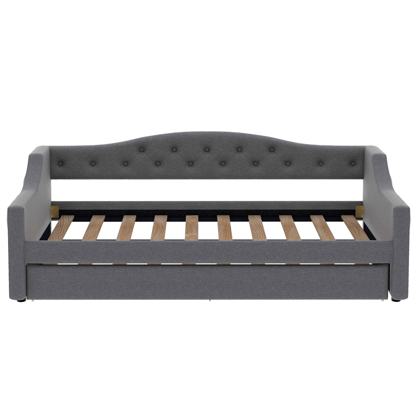 DNYN Twin XL Upholstered Daybed with Trundle(Twin) for Kids,Adults,Solid Wood Bedframe w/Led & Fabric Backrest Design,No Box Spring Needed & Easy Assembly, Gray