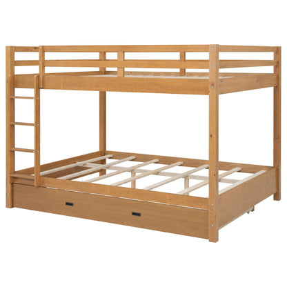 Bellemave Queen Over Queen Size Bunk Bed with Trundle for Kids/Adults,Solid Wood Bunk Bed Frame Queen Size with Ladder & Safety Guardrails,Wood Color