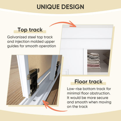 JUBEST Sliding Closet Door 60"(Double 31") x80, 5-Panel Steel Frame Bypass Primed Door with Top & Bottom Track Kits, Preassembled Hardboard Panels with Paintable Surface, Durable & Sturdy