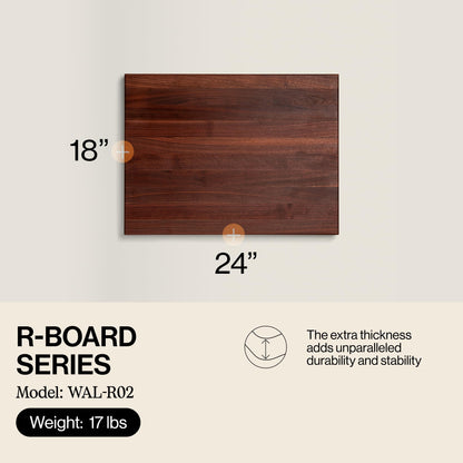 John Boos R-Board Series Rectangular Wooden Walnut Cutting Board 24”x18” – 1.5” Thick, 17-lb Reversible Butcher Block with Edge-Grain & Finger Grips – Made in the USA