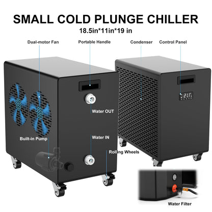 1 HP Cold Plunge Chiller, Commercial Ice Bath Water Chiller Machine for Large Tubs up to 200 Gallon, Heavy Duty Single Cooling Water Cooler with Internal Pump Options, Fast Chilling for Gym & Outdoor