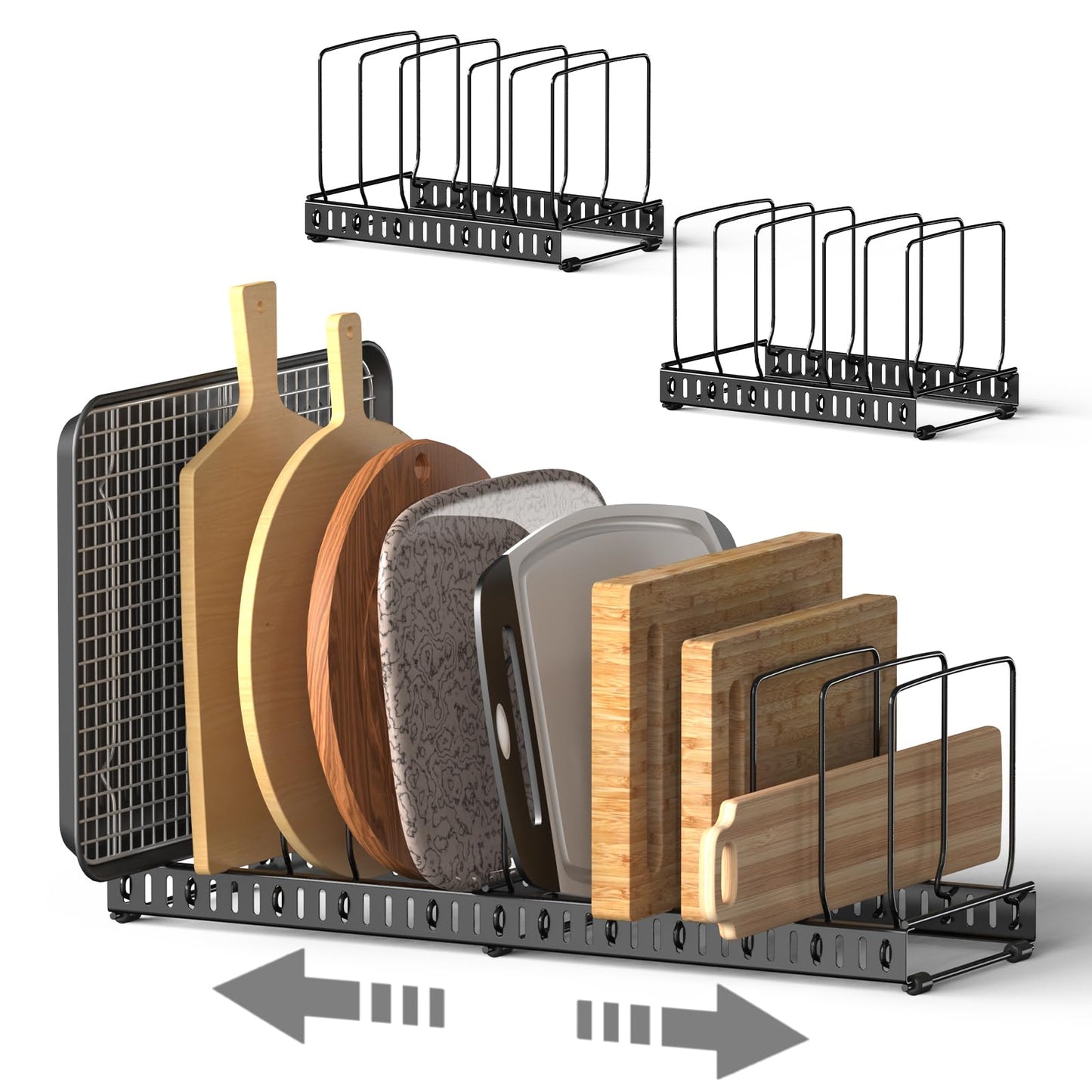 HzTinT 2PACK Cutting Board Organizer, Adjustable Divider Cutting Board Holder with Anti-slip Pads, Kitchen Cabinet Organizer for Baking Cookie Sheet Pan Bakeware Cookie, Black, Large-Size