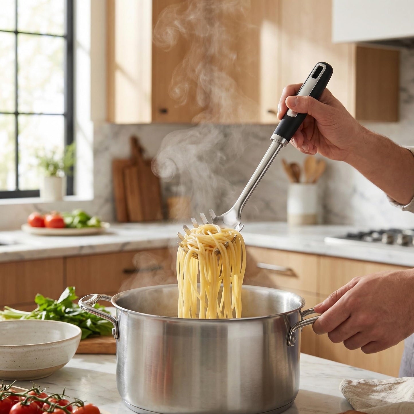 Stainless Steel Ladle and Pasta Server Set, Food-Grade Thickened Metal Soup Ladle & Spaghetti Spoon with Non-Slip Handles, Durable Cooking Utensils for Pasta, Soup & Everyday Kitchen Use
