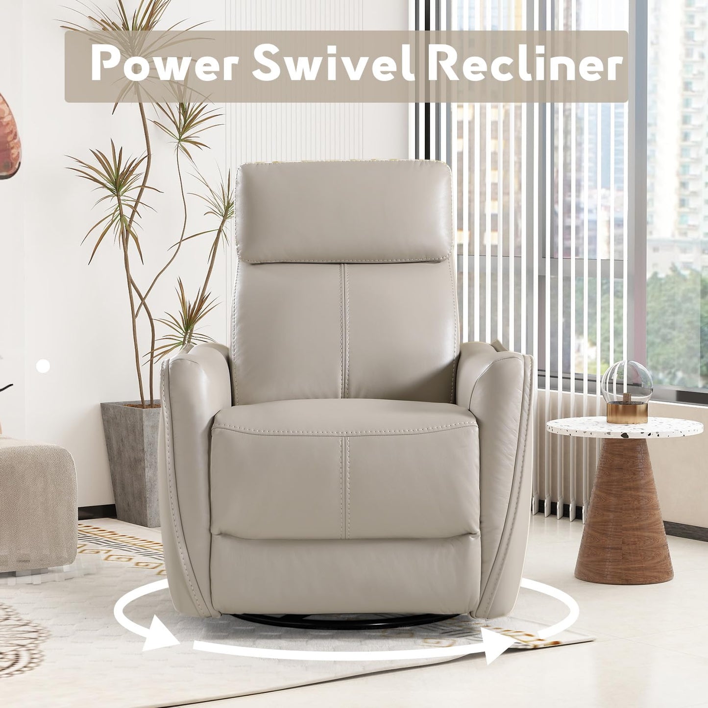 Bonzy Home Power Swivel Rocker Recliner Chair with USB Port, Wide Seat, Head & Lumbar Support, Upholstered Glider Chair for Living Room, Nursery, Silver