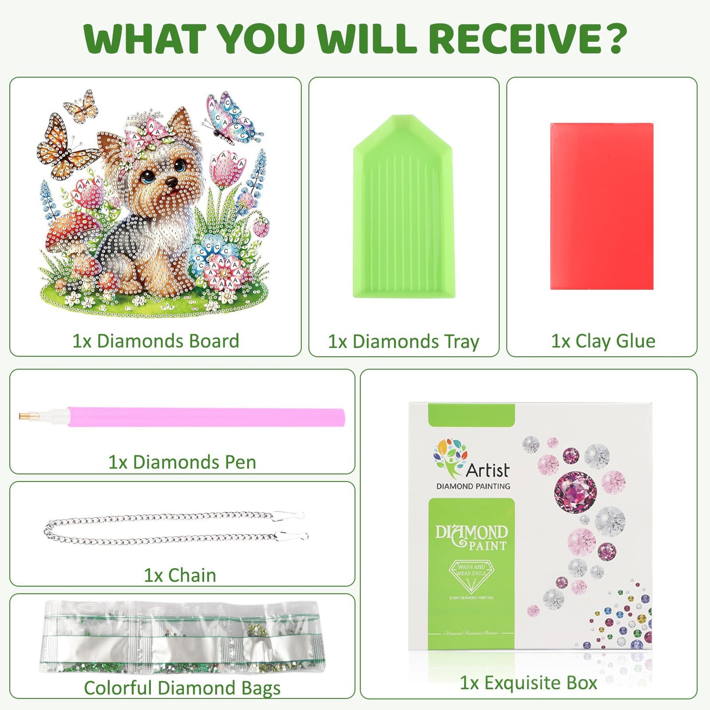MEIYUDA Flowers Dog Diamond Art Hanging Kits for Adult, Yorkshire Puppy Diamond Painting Hanging Kits Ornaments, DIY Special Shaped Rhinestone Window Pendants Kit for Home Garden Wall Decor Gift