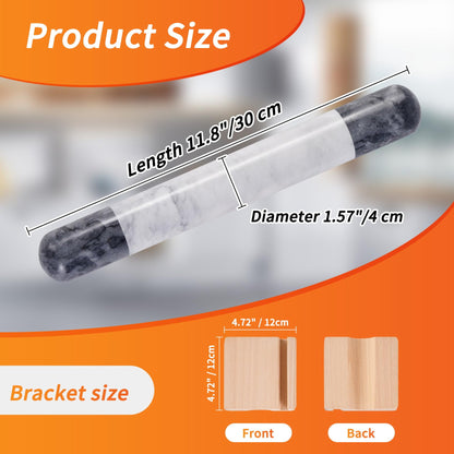 Tianman French Marble Rolling Pin.12 Inchs Marble Rolling Pin for Baking With Wooden Base Holder Stand-Non-Stick Baking Roller for Baking Fondant, Pizza,Cookies,Crust,Pasta(Black-White-Blakc)