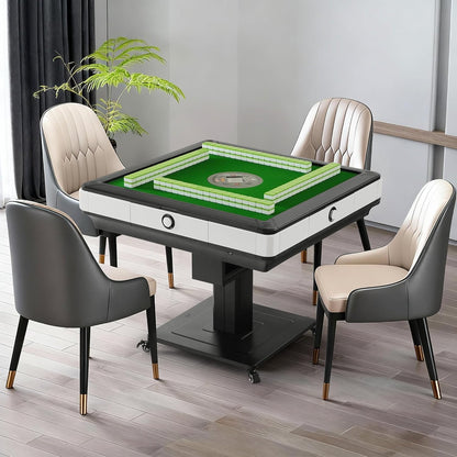 EDILLY Automatic Mahjong Shuffle Table, Folding Mahjong Table, 4 Legs, 4 Wheels, 4 Drawers, Chinese American Style, with 2 Sets of Tiles