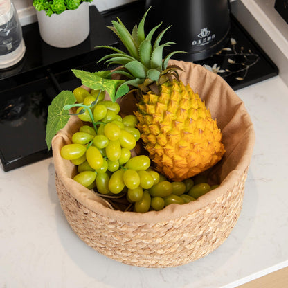 Water Hyacinth Handwoven Storage Basket with Drawstring Lid, 10.24x10.24x12.60in Natural Round Organizer for Nursery, Closet, Shelves & Kitchen