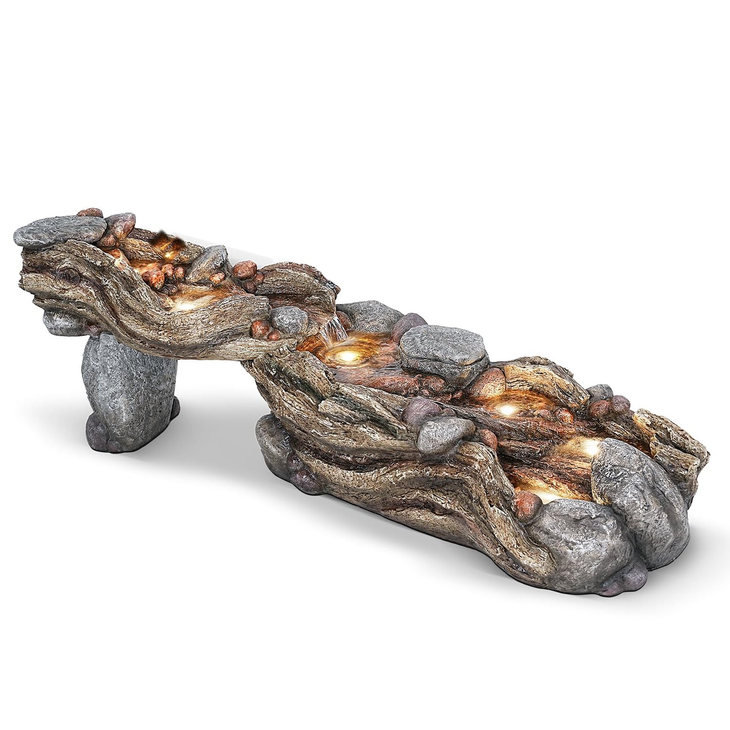 Jocoevol 60" Long Cascading Outdoor Rock Water Fountain, 5-Tier Tranquil River Waterfall, Realistic Rock Design, Serene Flowing Water Sound for Outdoor Garden, Patio, Landscaping, Home Decor