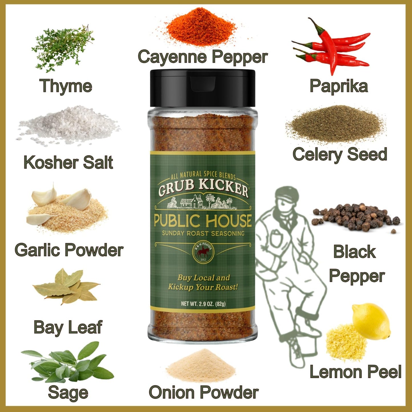 Grub Kicker Public House Sunday Roast Seasoning - 2.9 oz Bottle - Prime Rib, Pot Roast, and Beef Tenderloin Spice Rub - Perfect for Slow Cooker Meals and Savory Dishes - 3 Pack