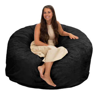 ULTIMATE SACK 5000 5-Foot Bean Bag Chair, Black Fur Cover – Oversized Foam Lounger, Floor Seat, Small Sofa, or Couch Bed for Living Area, Gaming Room, or Reading Lounge