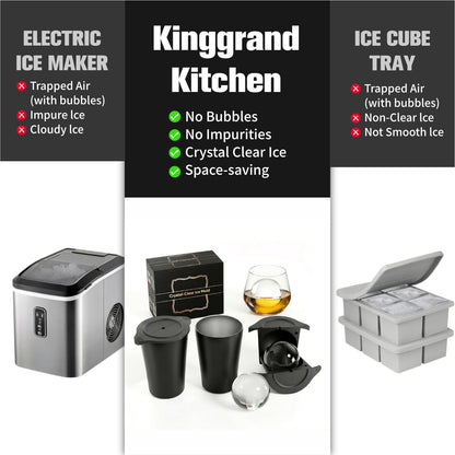 Clear Ice Cube Maker 2.5 Inch, Sphere Ice Ball Molds for Whiskey, Stainless Steel Clear Ice Mold with Non-BPA Silicone, Easy-Release Round Ice Cube Tray for Cocktails Bourbon (2 Pack, Black)