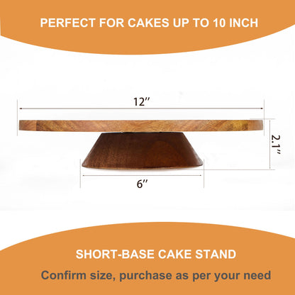 GOVOKOI 12" Acacia Wood Revolving Cake Stand, 2" High Rotating Cake Turntable, Wooden Rotating Display Stand for Cake, Cupcake Decorating Supplies