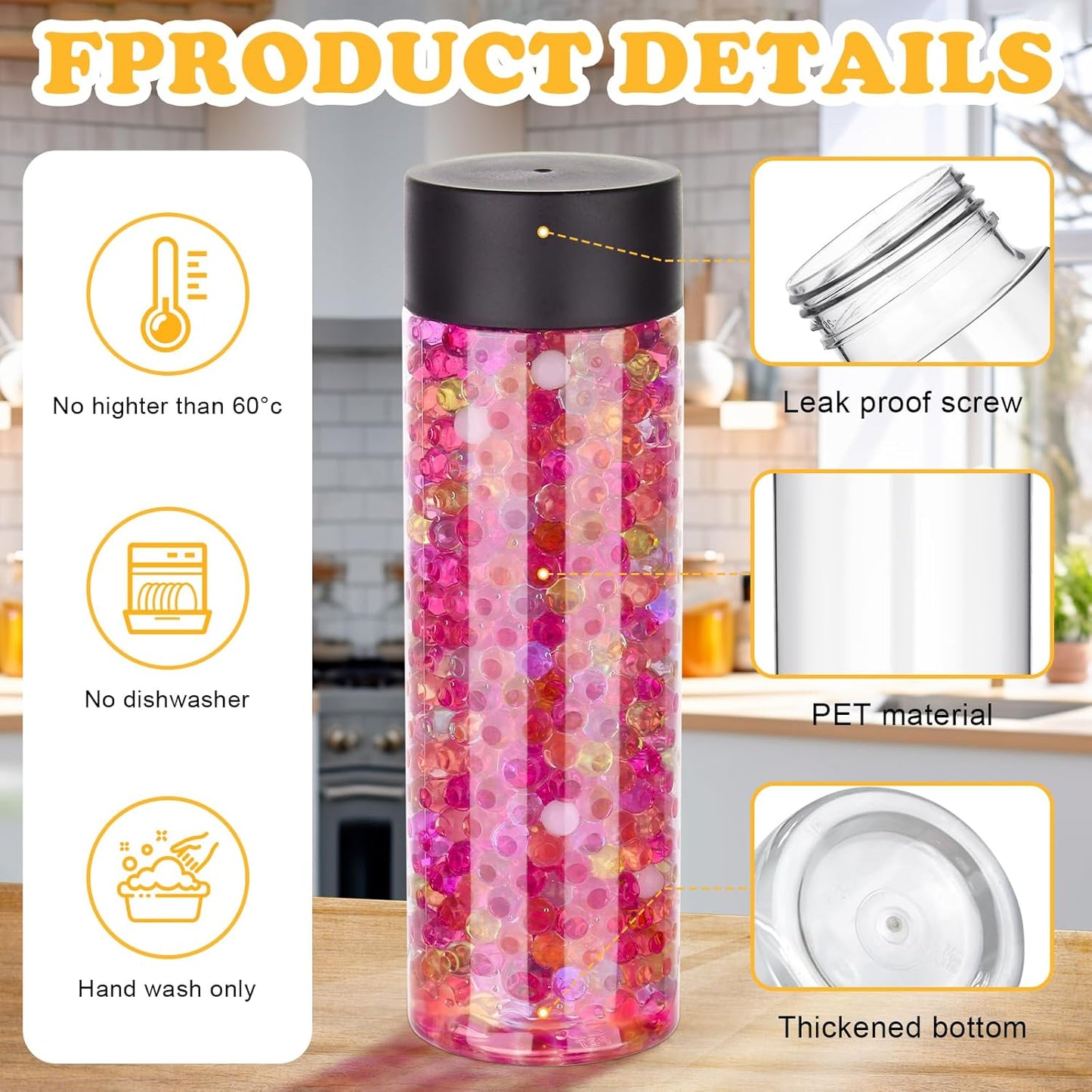 16 Pack 12 oz 350 ml) DI QIU REN Clear Plastic Bottles Empty Sensory Bottles with Caps Reusable Juice Bottles Drink