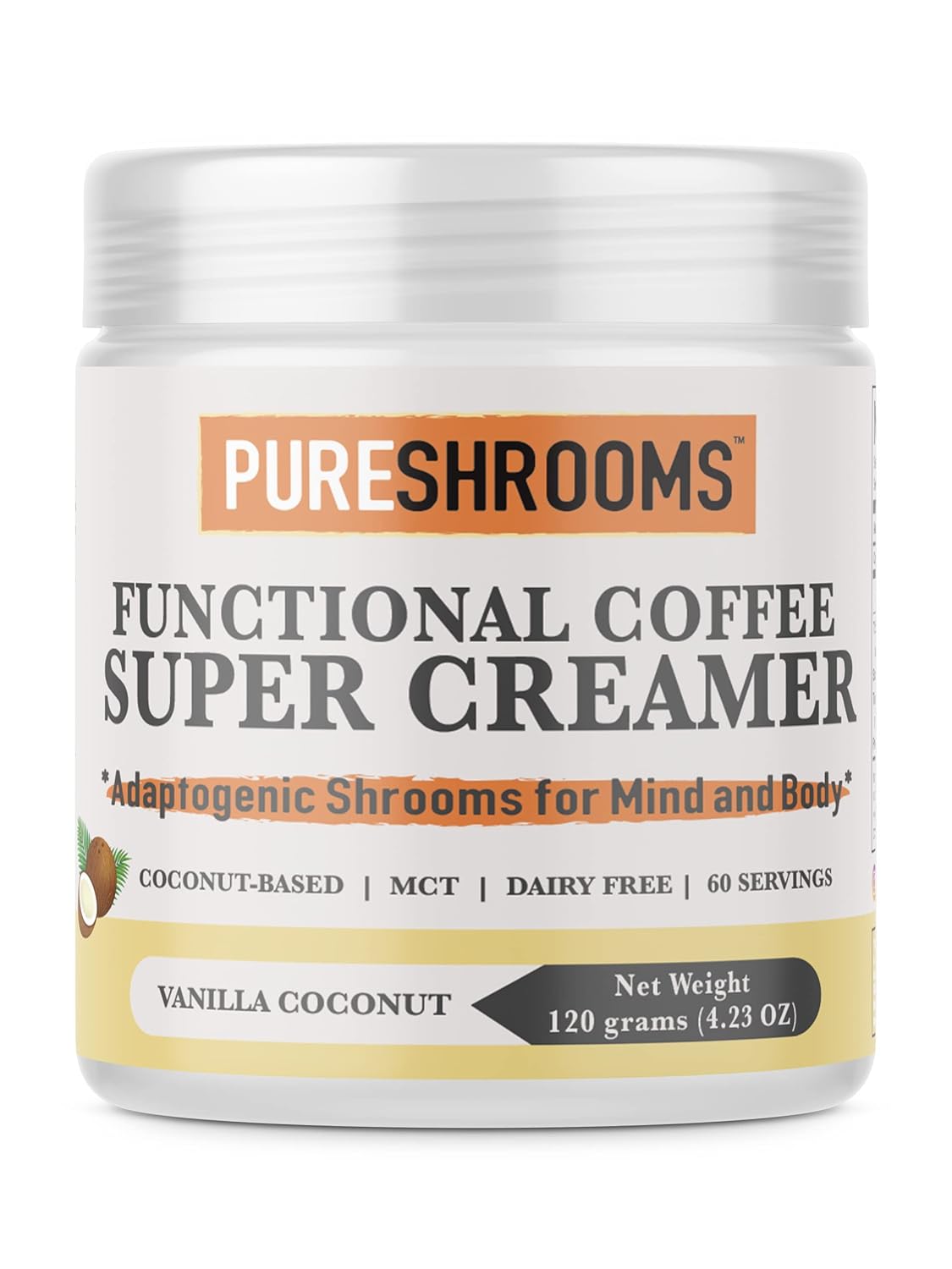 120g 4.2 oz) Functional Coffee Super Creamer - Vanilla - Coconut Milk Powder, MCT, Organic Lions Mane, Reishi