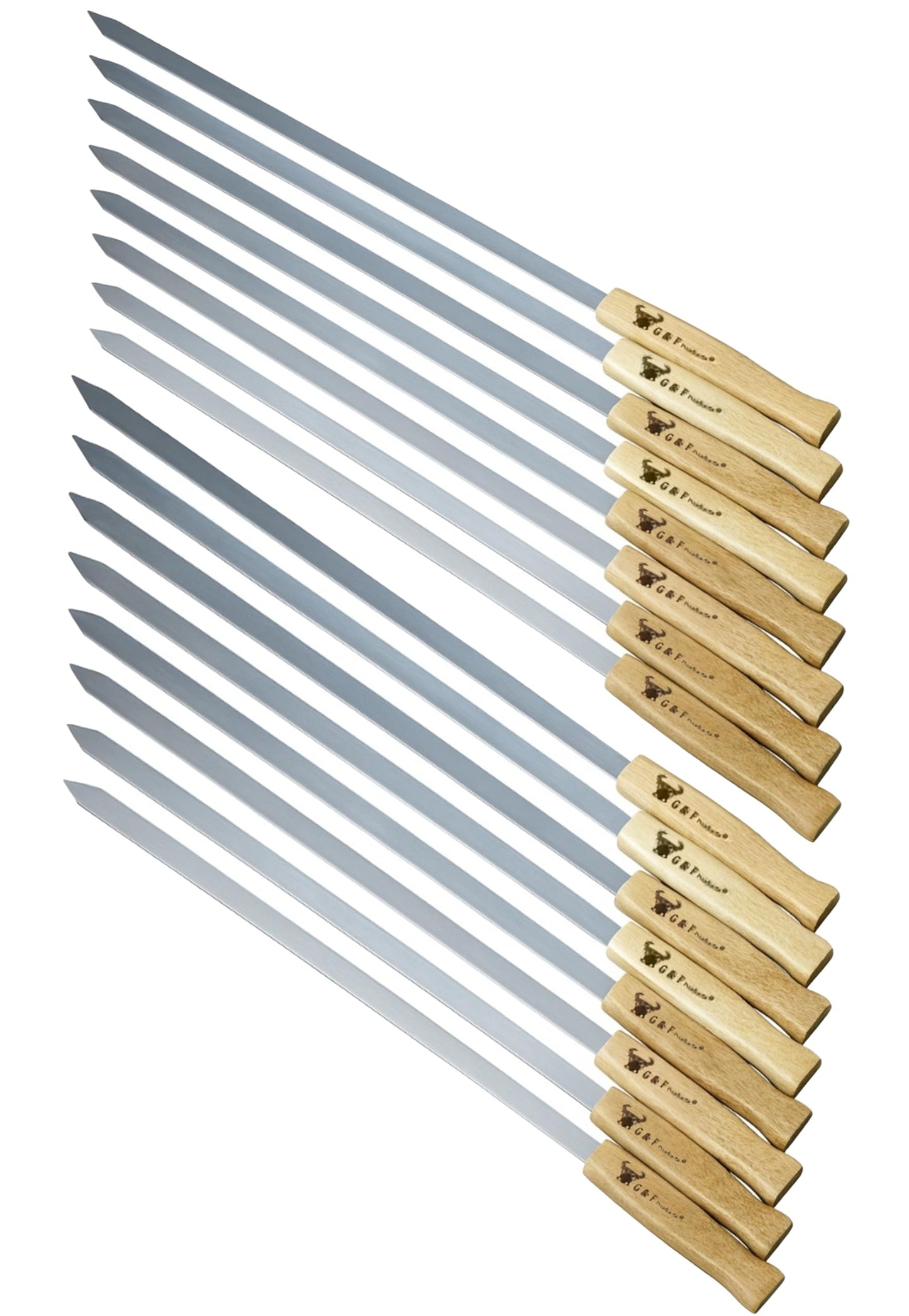 G & F Products Brazilian BBQ Skewers 16 Piece Set Stainless Steel Kabob Sticks 17-Inch Flat Blade with Hardwood Handles Reusable Commercial Grade for Grilling Meat Kebab and Outdoor Cooking