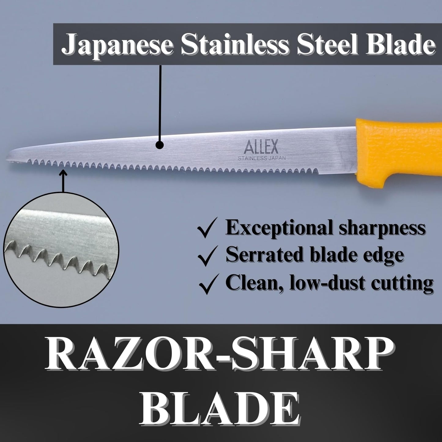 ALLEX Cardboard Cutter Tool Heavy Duty 5" – Japanese Stainless Steel Blade – Serrated Utility Knife for Cardboard, Styrofoam, Foam, Insulation – Made in Japan – Yellow (2 PCS)