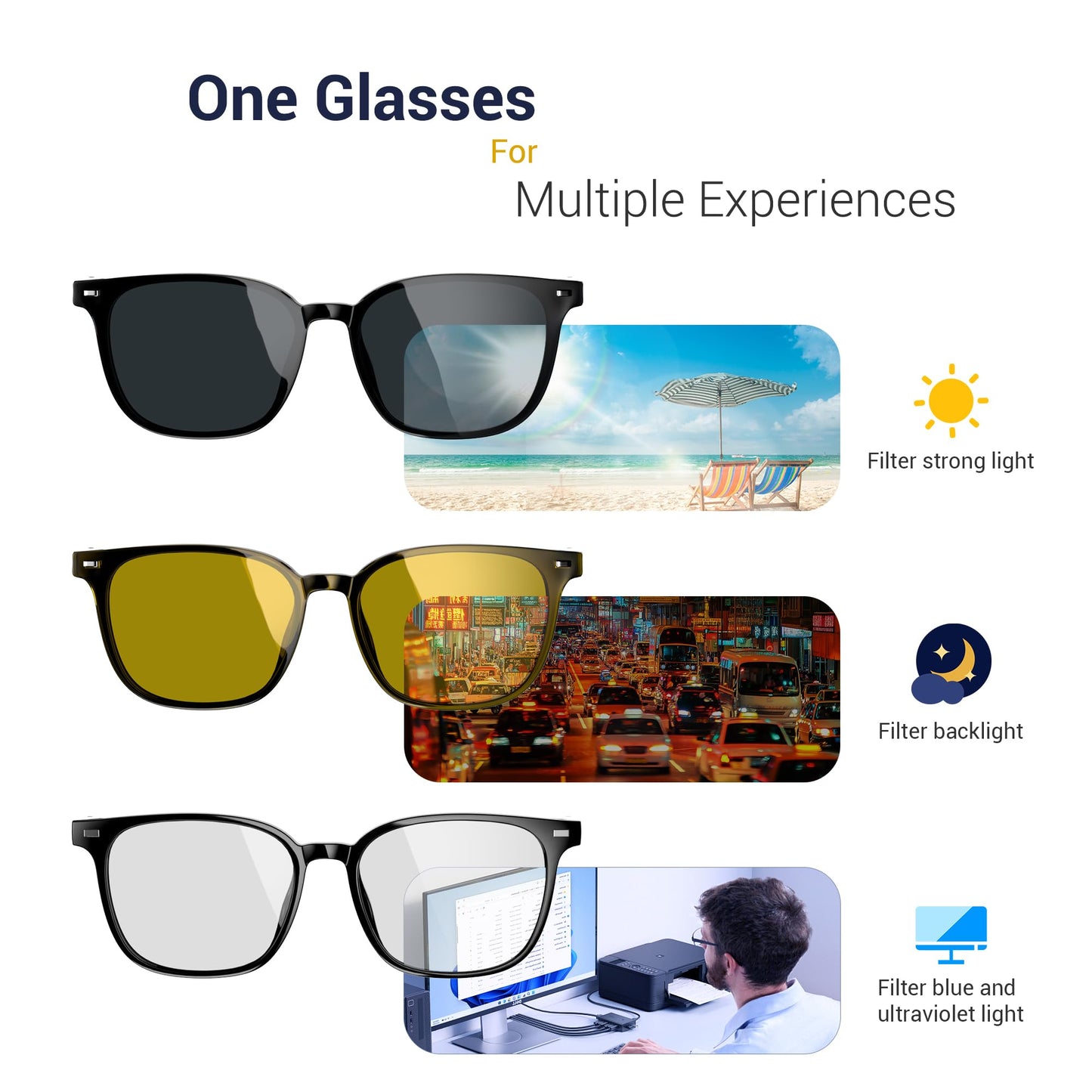 Blackview Smart Glasses, 5.3 Bluetooth Sunglasses with Open Ear Speaker, Voice Assistant Compatible, Blue Light Blocking Lens