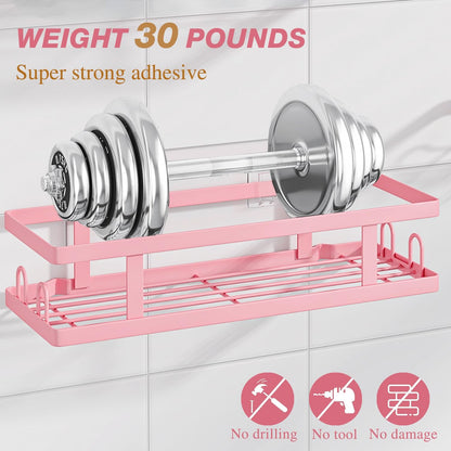 Youvip Adhesive Shower Caddy - No-Drill Bathroom Organizer with Soap Holder & 12 Hooks | Pink, 3 Pack