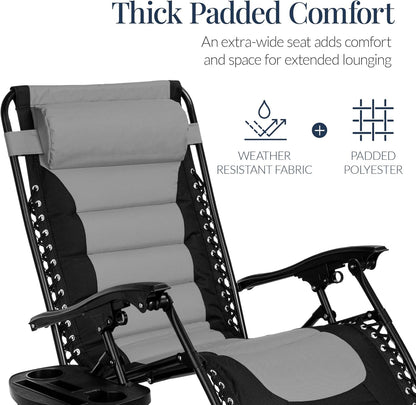 Best Choice Products Oversized Padded Zero Gravity Chair - XL Outdoor Recliner with Headrest & Cup Holder | Gray