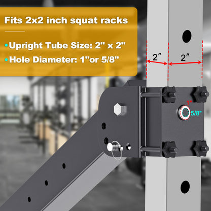 Kipika Power Rack Jammer Arms - Adjustable Height & Angle Lever Arm System for 2x2 Power Cages with 5/8" or 1" Holes - Fits 2-Inch Olympic Plates - 1 Pair (‎for 2" x 2" Racks with 5/8" or 1" Holes)
