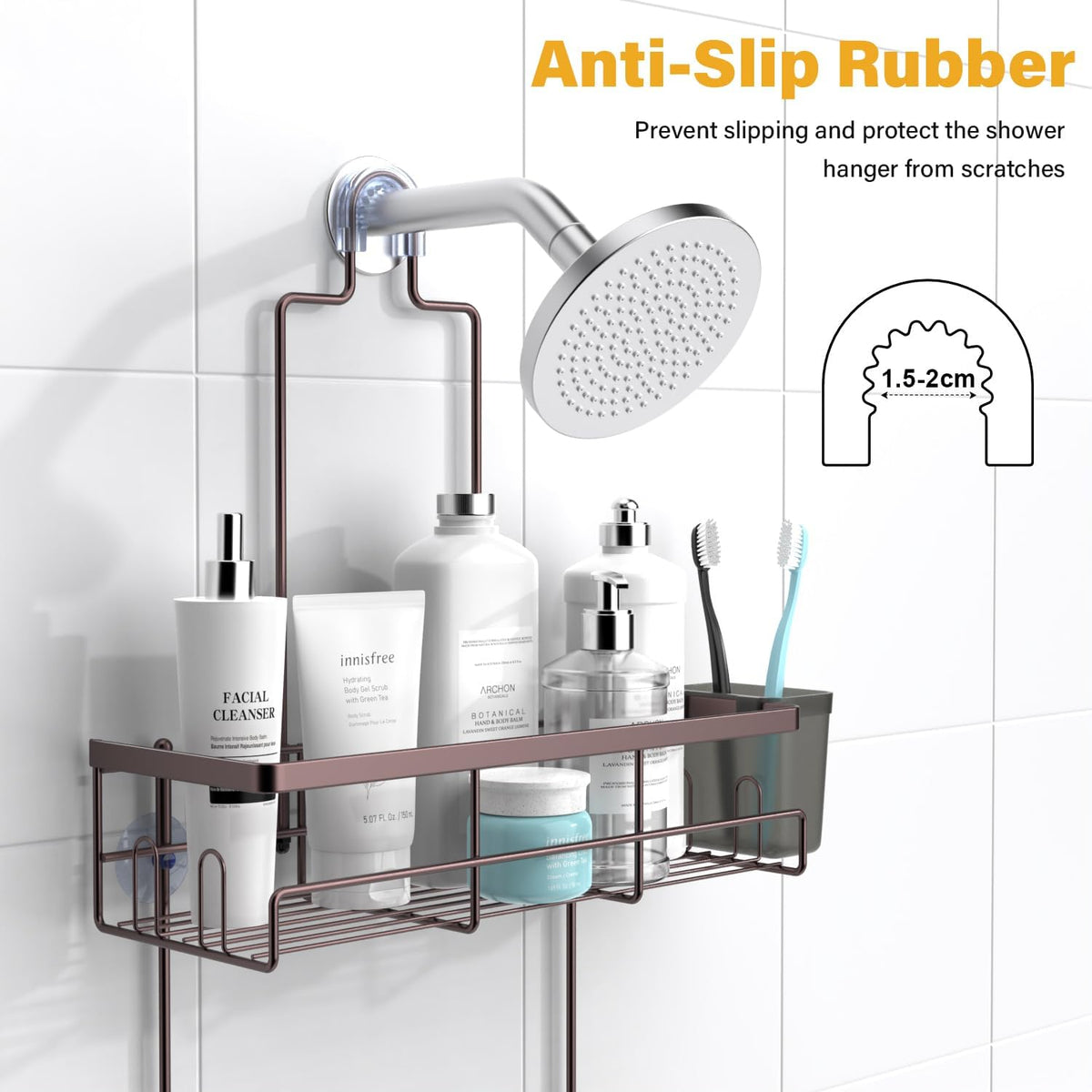 **AKTECKE Shower Caddy - Rustproof Hanging Bathroom Organizer for Shampoo & Soap - Bronze Finish**