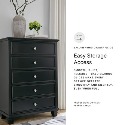 Signature Design by Ashley Lanolee Traditional 5 Drawer Chest for Bedroom, Black