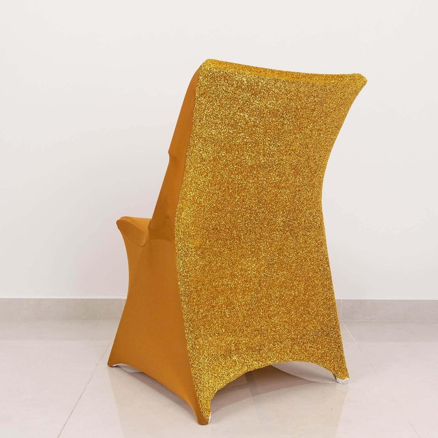 1 Set Efavormart Gold Spandex Stretch Folding Chair Covers for Party Dining Chairs W/Metallic Glittering Back W/Foot