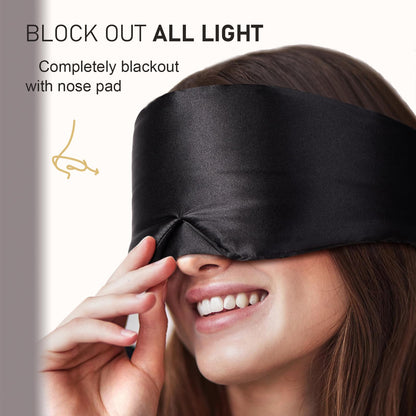 LitBear Silk Sleep Mask for Side Sleeper, Eye Mask Sleeping for Women Men 100% 22 Momme Pure Mulberry Silk, Face-Hugging Padded Eye Cover for Sleeping with Adjustable Band (Black)