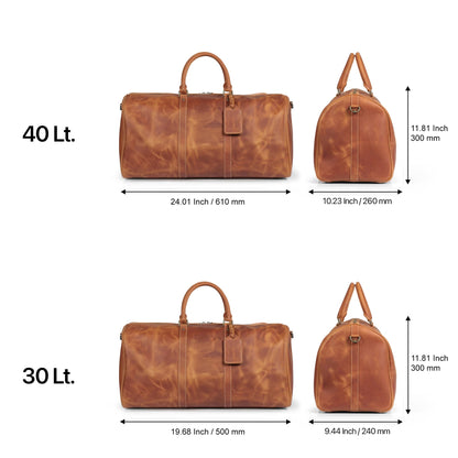 Londo Genuine Top Grain Leather Duffle Bag - Vintage Retro Travel Bag Overnight Weekender Bag Carry on Luggage Bag with Adjustable Shoulder Strap & Interior Pocket - Stylish Gym Bag for Men & Women