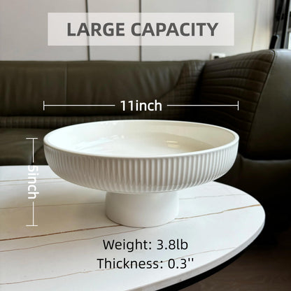 JolieJulie Ceramic Fruit Bowl,11" Decorative Bowl, Large Fruit Bowl for Kitchen Counter, Pedestal Bowl, Kitchen Counter Décor, Bread Candy Snacks Organizer, White (5.3 lbs, 68oz)
