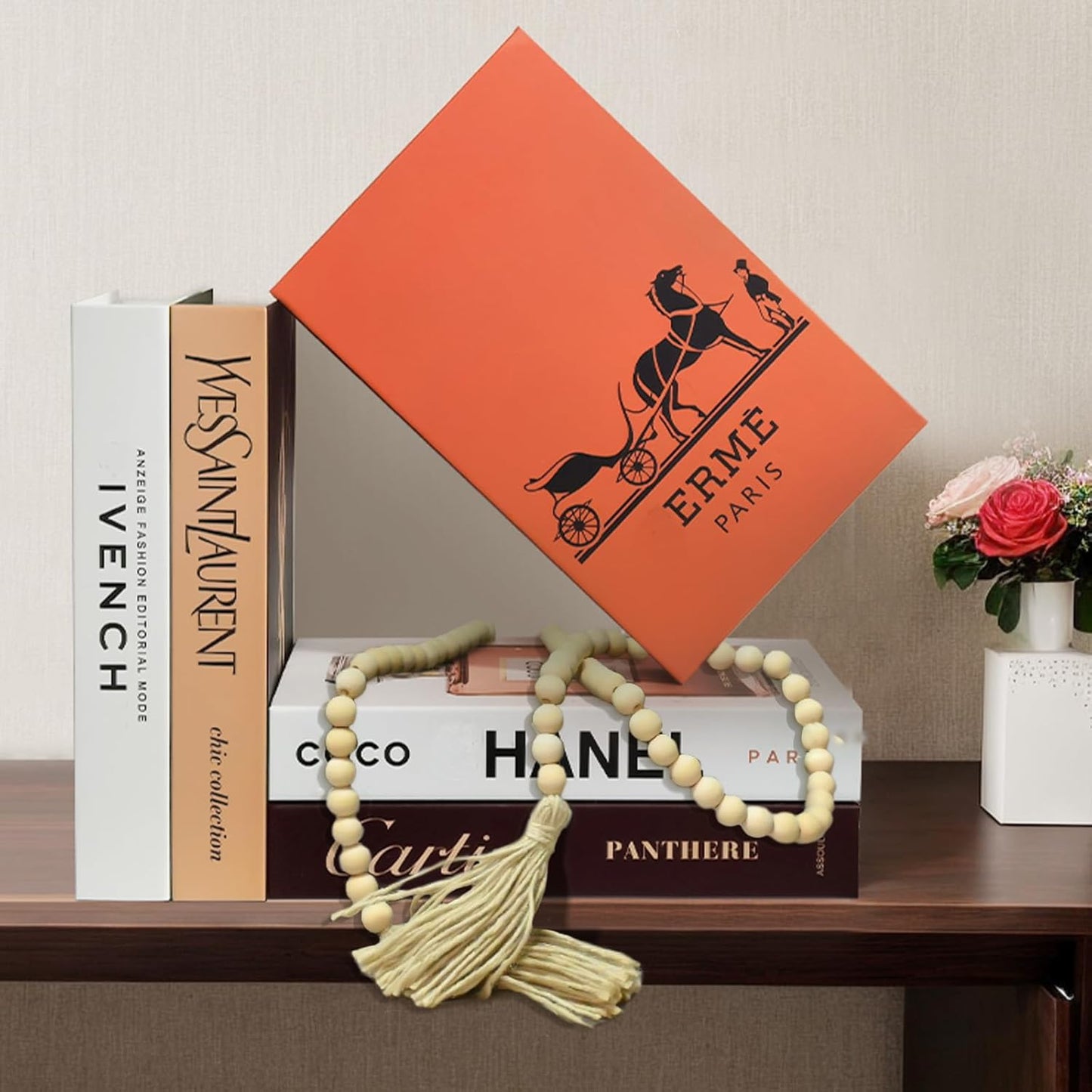 phecofemx Set 5 Decorative Books for Home Decor, of Fake Books with Wood Bead Tassel, Aesthetic Bookshelf Decor