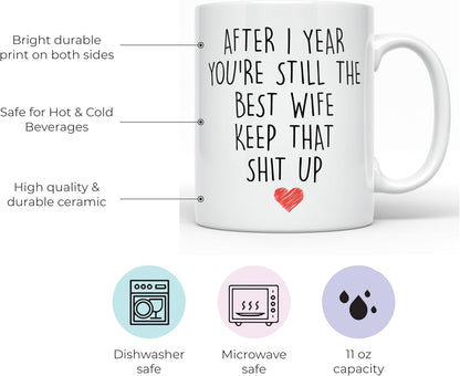 YouNique Designs 1 Year Anniversary Coffee Mug for Her, 11 Ounces, 1st Wedding Anniversary Cup for Wife, White