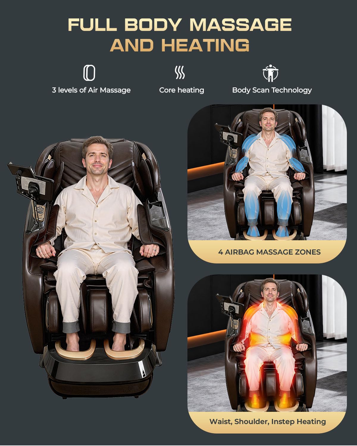 4D Massage Chairs Full Body,Zero Gravity SL-Track Shiatsu Massage Chair Recliner,Core Heating,20 Massage Techniques,Deep Yoga Stretch,Foot Rollers, Ai Voice,Touch Screen,Wireless Charging