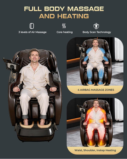 4D Massage Chairs Full Body,Zero Gravity SL-Track Shiatsu Massage Chair Recliner,Core Heating,20 Massage Techniques,Deep Yoga Stretch,Foot Rollers, Ai Voice,Touch Screen,Wireless Charging