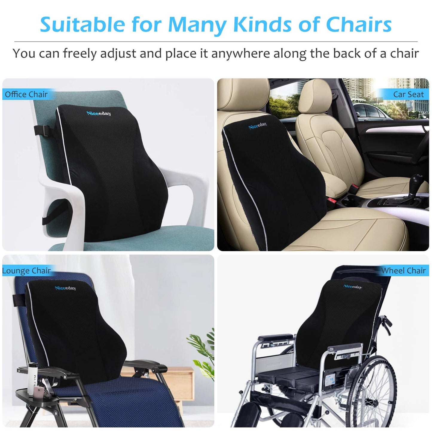 Lumbar Support Pillow for Office Chair Car Back Support Pillow, Memory Foam Gaming Chair Desk Chair Back Cushion for Lower Back Pain Relief, Ergonomic Back Rest with Double Adjustable Straps