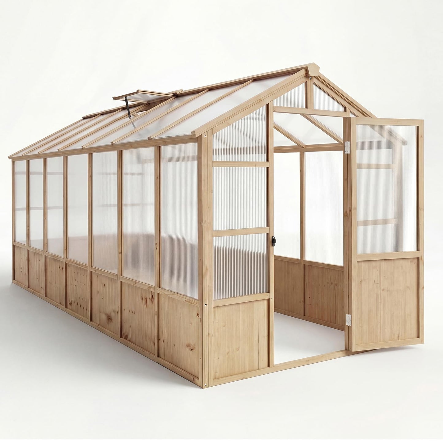 GarveeLife 8'x14' Wooden Greenhouse for Outdoor, Large Walk-in Greenhouse Kit with Ventilated Window, Door & Polycarbonate Panels, Heavy Duty Wood Frame Green House for Patio Garden Backyard