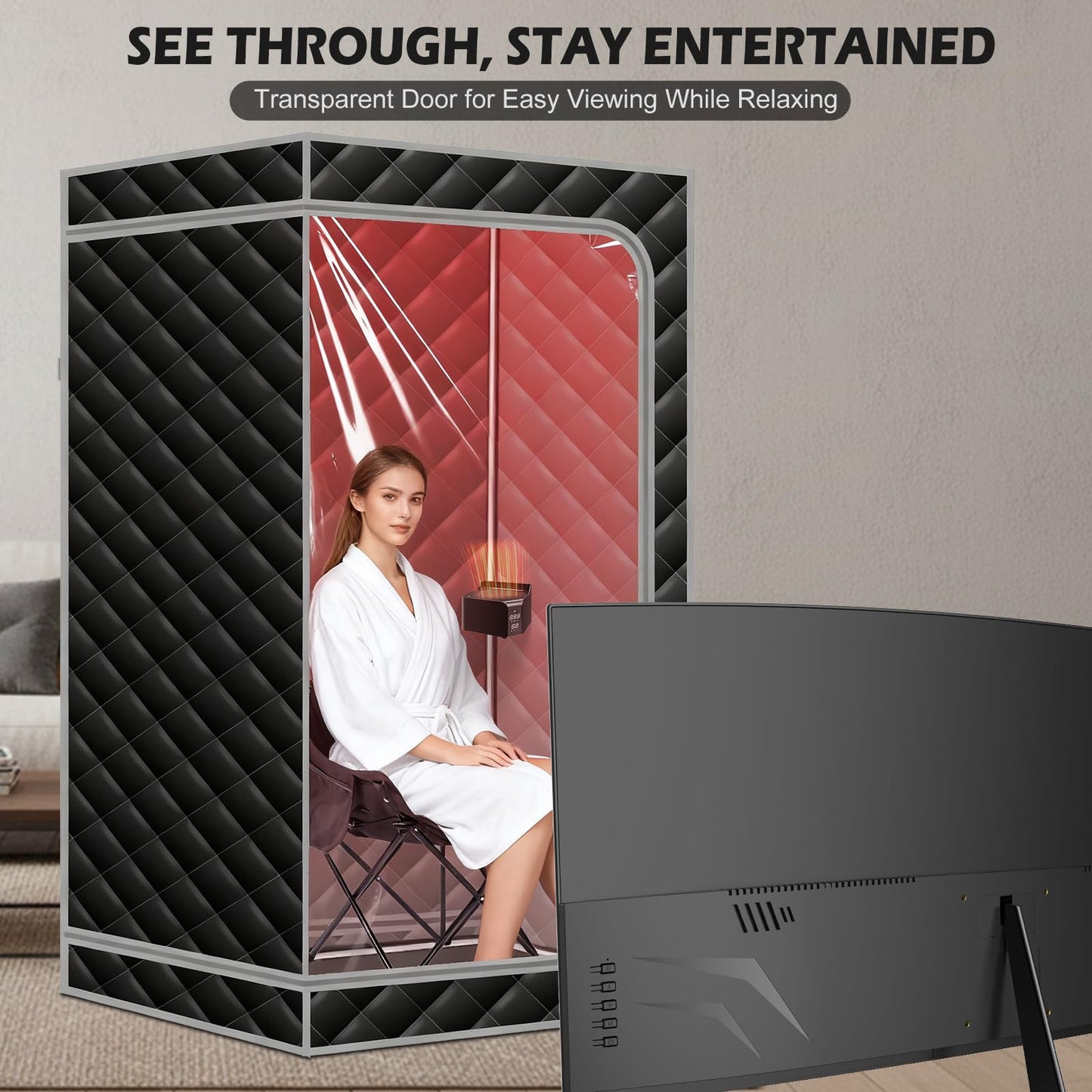 ZONEMEL 1 Person Portable Dry Heat Sauna, 1500W & 147°F Hot Air Sauna with 660nm Red Light Therapy, Electric Dry Heater, Transparent Window, Foldable Chair (L33.9 x W33.9 x H70.9,120V)