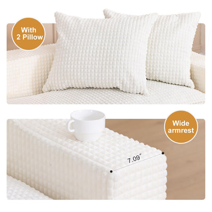 61" Convertible Sofa Bed Loveseat, Memory Foam Boneless Floor Couch with Removable Corduroy Cover, Tri-folding Compact Full-size Sleeper for Small Living Room, Playroom, Guest Room, RV (White)