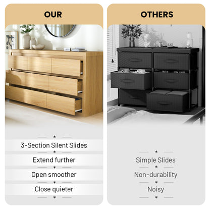 Garvee Modern 9 Drawer Dresser for Bedroom, Wide Chest of Drawers with Anti-Tipping Device, Wooden Storage Cabinet and TV Stand for Closet, Living Room or Hallway,Natural Wood