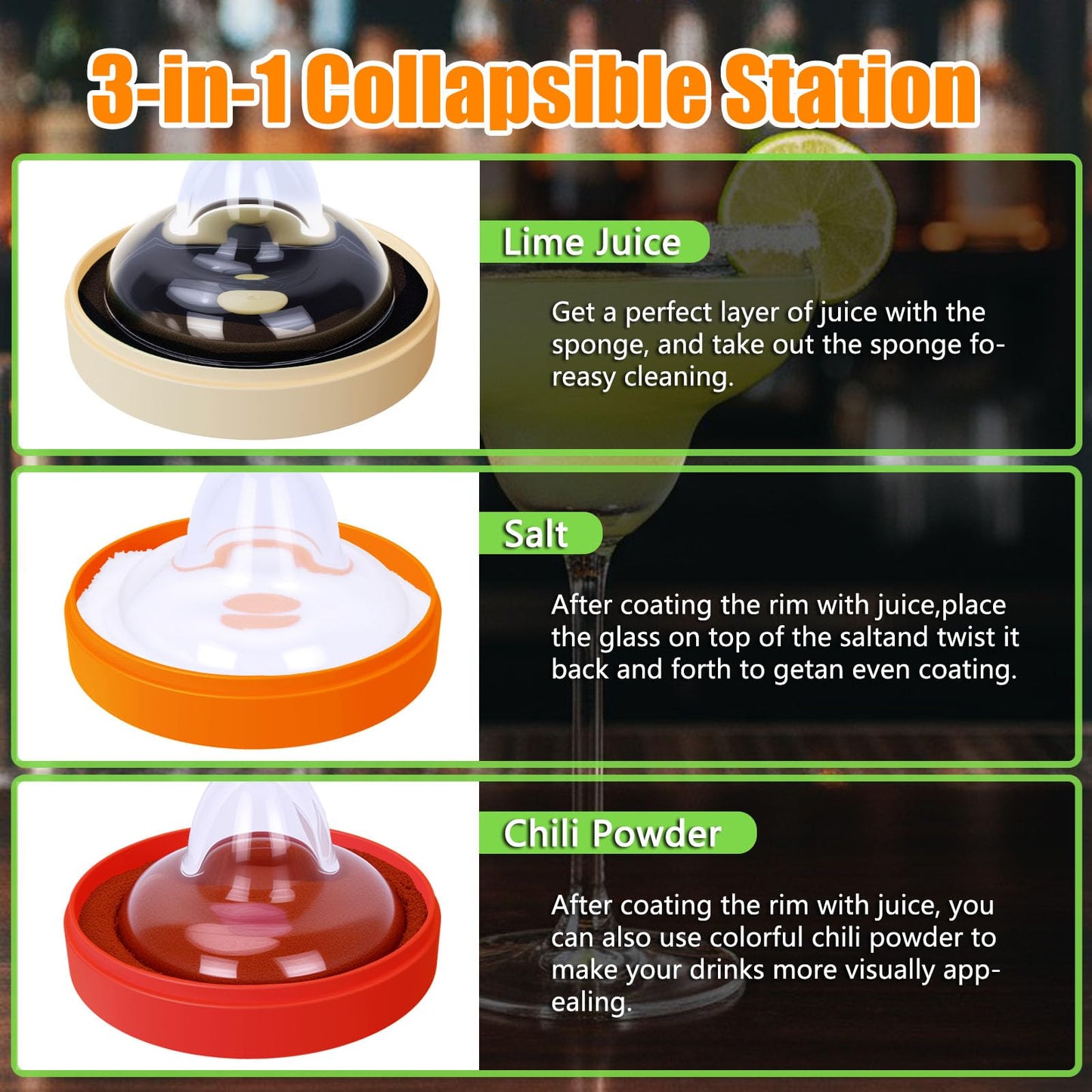 Margarita Salt Rimmer Set,3-Tier Sugar Rimmer for Cocktails, Bartender Tool with Salt Box Spice Container for Margaritas, Bloody Marys and Gimlets(With 2 Sponges）