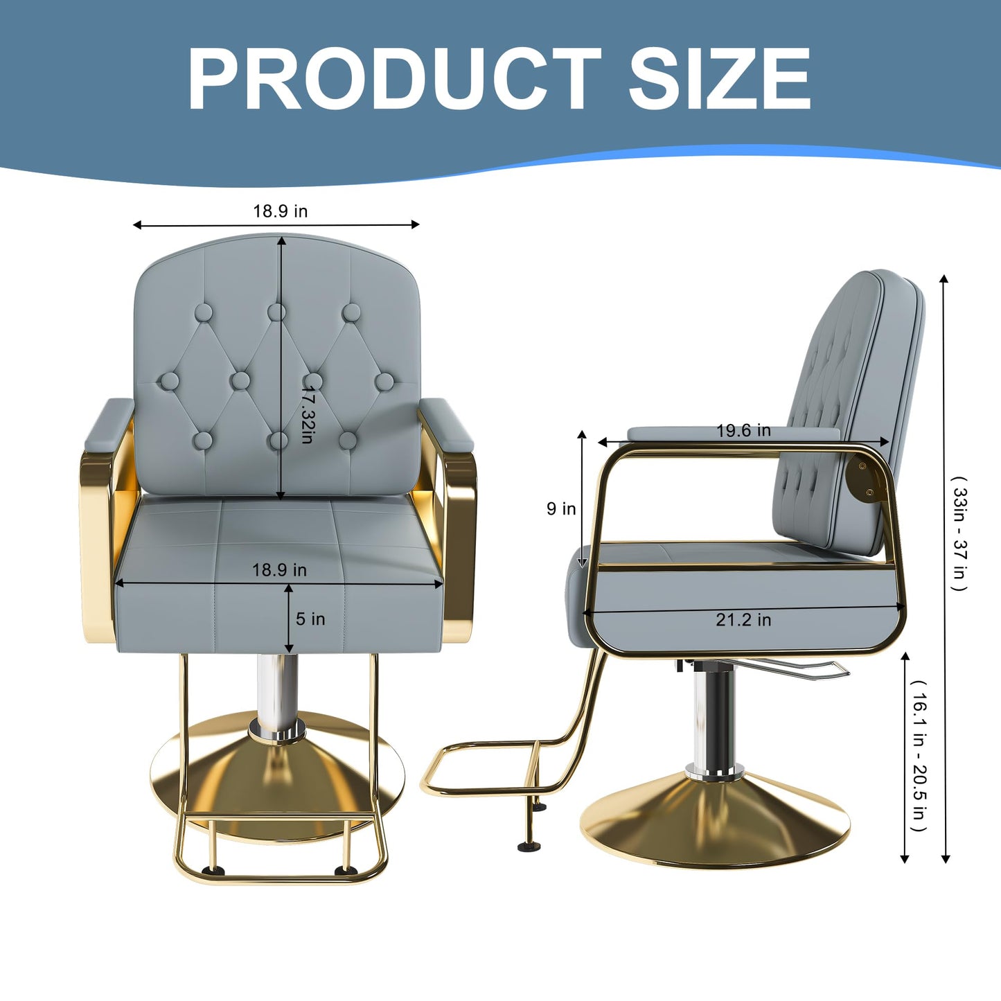 KEIKI Hydraulic Barber Chair, Professional Barber Chair with Pump, 360° Swivel Non-Tilting Salon Chair for Hair Stylist, Tattoo, Spa & Beauty Studio, Heavy-Duty Barber Equipment, Blue