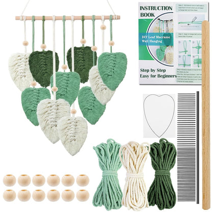 Ewparts Macrame Leaf Wall Hanging Kit – 3mm Cord with Fringe Comb, Threader & Leaf Template,Include Step-by-Step Instructions, Complete DIY Wall Decor Set for Beginners, Boho Craft Kit for Adults