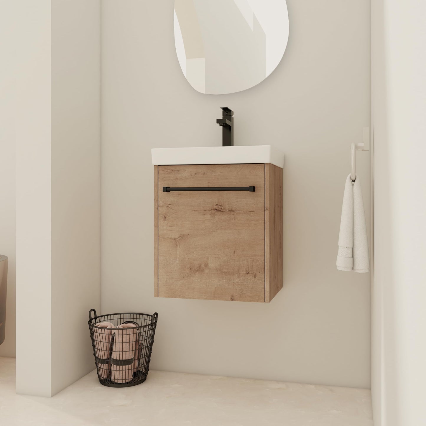 KEIKI 18'' Bathroom Vanity Cabinet with Sink, Wall Mounted Floating Bathroom Vanity with Soft-Close Cabinet Door, for Small Bathroom, Imitative Oak