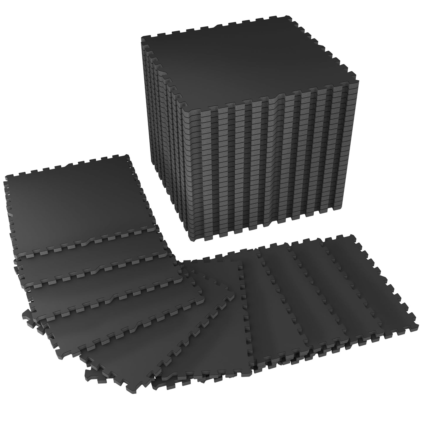 SUPERJARE 1" Extra-Thick Rubber Top Exercise Mat, Puzzle Gym Flooring for Home Gym, Gym Mat for Workout Equipment, Interlocking Floor Tiles with EVA Foam, 36 Pcs 144 Sq Ft, Black