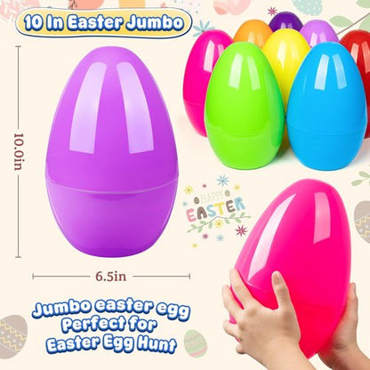 BainGesk Jumbo Easter Eggs - 10" Large Fillable Plastic Eggs for Kids' Egg Hunt | 8-Pack Party Favors